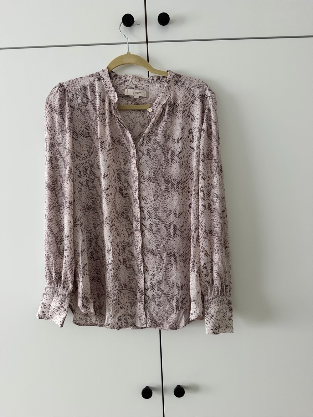 LOFT Pink Snake-Print Long-Sleeve Blouse
